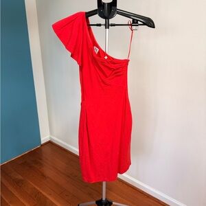 Halston Heritage One-Shoulder Red Ruffle Dress